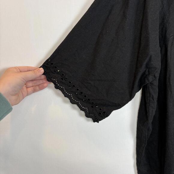 Tweeds Black Eyelet Boho Tunic Linen Blend Blouse Size: 3X - Picture 5 of 7
